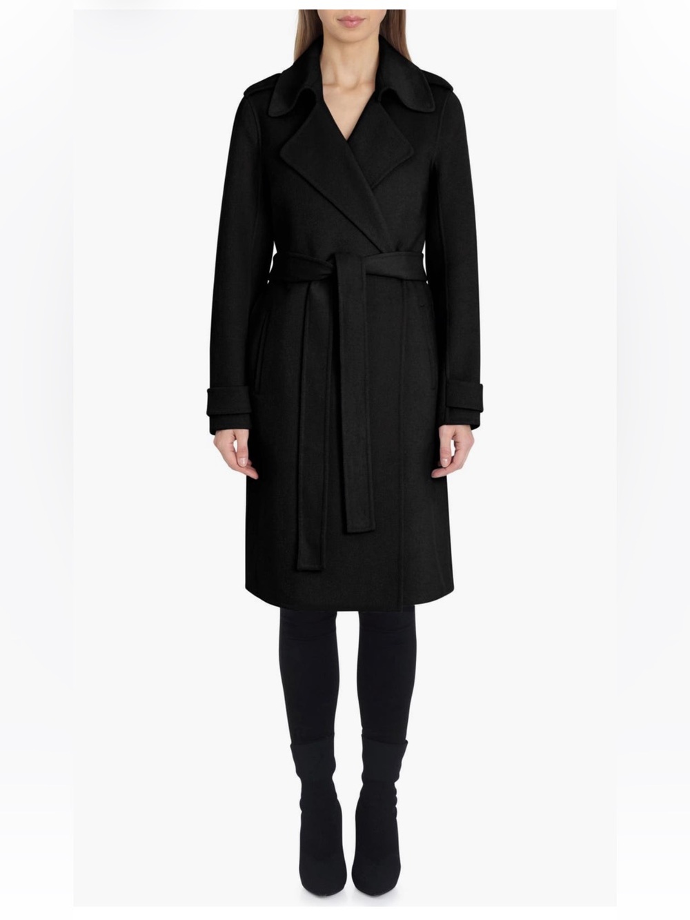 Badgley Mischka Double Face Wool Blend Wrap Front Coat, Size M
